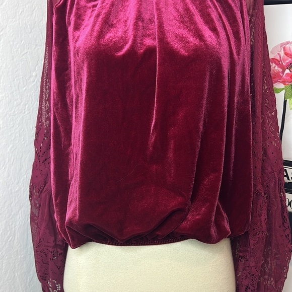 Free People Velvet High Neck Lace Blouse RTM - Picture 5 of 8